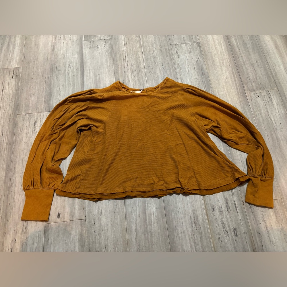 Free People Mustard Puff Sleeve Blouse Long Sleeve